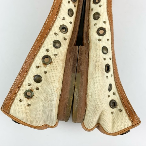 Frye Carson Rivet Flats Cream Canvas Leather Toe 8.5 - Picture 9 of 12